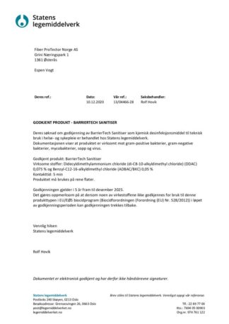 thumbnail of Godkjent produkt Legemiddelverket- BarrierTech Sanitiser